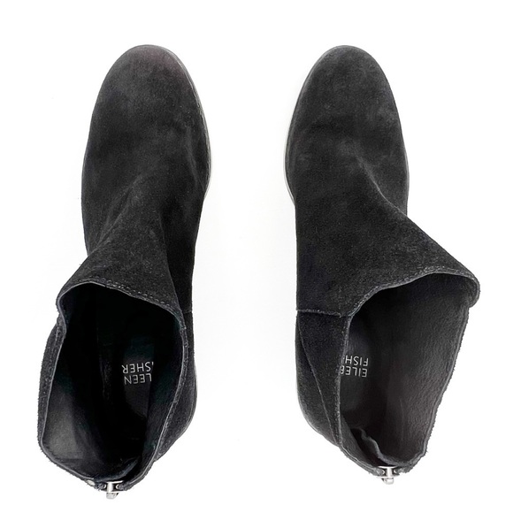 Eileen Fisher Rove Ankle Boots Black Suede Size 8.5 Block-Heel Zip Booties EUC - Picture 10 of 13